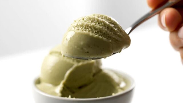 Green Ice Cream Scoop with Sweet Dessert Treat.