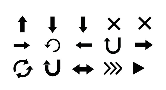 Collection of Black Arrow and Navigation Icons for Web and UI Design