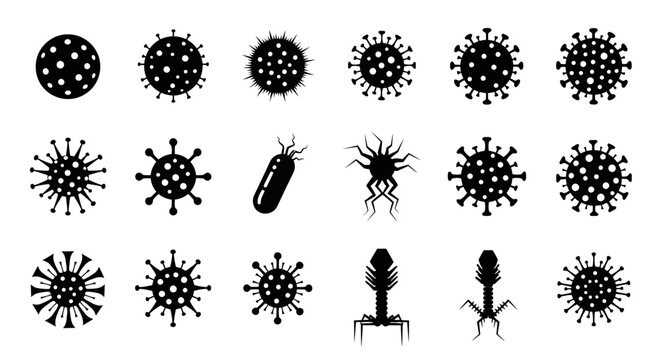 Diverse Virus and Bacteria Icons. Pathogen and Disease Microorganism Set