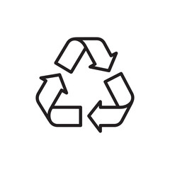 Obraz premium Simple black outline vector icon representing the universal symbol for recycling materials and conservation