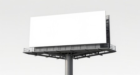 Obraz premium Blank Billboard Mockup Against White Sky, Perfect for Advertising Campaigns and Outdoor Media Placement