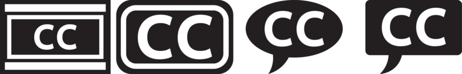 Closed caption icons. Subtitles and CC symbols. Universal Caption Symbols. accessibility, subtitles, communication symbols. Subtitles and CC symbols. Universal Caption Symbols. accessibility graphic