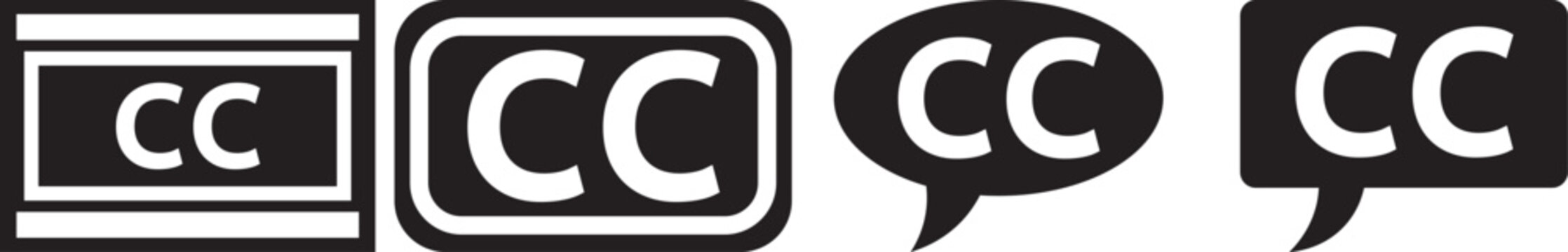 Closed caption icons. Subtitles and CC symbols. Universal Caption Symbols. accessibility, subtitles, communication symbols. Subtitles and CC symbols. Universal Caption Symbols. accessibility graphic