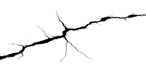 Fototapeta premium A broken concrete wall reveals a black cracked texture pattern where a cherry blossom branch and spring flower plant grow through a deep crack in the ground hole vector illustration