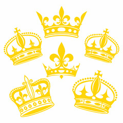 Five yellow crowns with a fleur de lis on a white background Vector © Monira