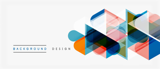 Abstract geometric shapes overlap, creating vibrant color patterns. Clean design suitable for backgrounds, presentations, modern visuals.