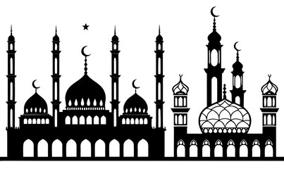 A black and white image of a mosque silhouette Vector © Monira