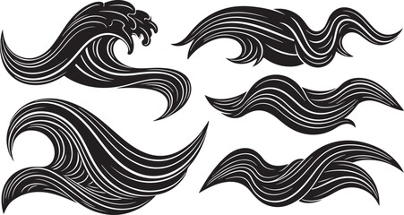 Fototapeta premium Black and white wave tattoo designs on white background