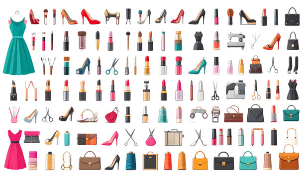 Beauty and fashion solid vector icon set