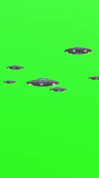 Flying saucer rotate animation. Realistic UFO rotate animation on green background. Full HD. 4K