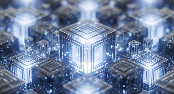 Quantum Computing Processor Core | Futuristic Technology, Abstract Geometric Science Background