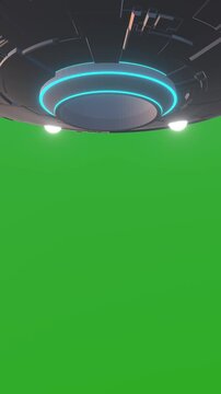 Flying saucer rotate animation. Realistic UFO rotate animation on green background. Full HD. 4K