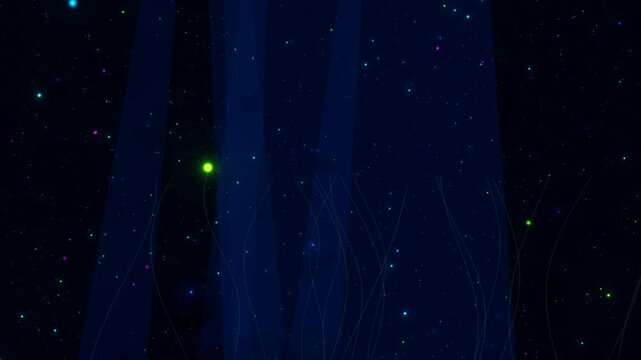 Mystical Deep Ocean Scene with Bioluminescent Creatures and Rising Bubbles in Dark Underwater Abyss - Marine 4K Animation
