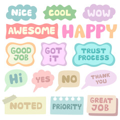 Cute Pastel Speech Bubble Sticker Set with Positive Words and Chat Expressions 