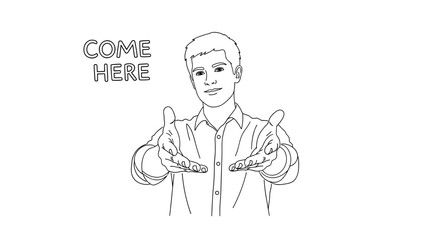Obraz premium Invitation gesture line art: person extending hands with text