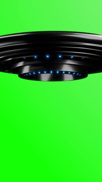 Flying saucer rotate animation. Realistic UFO rotate animation on green background. Full HD. 4K