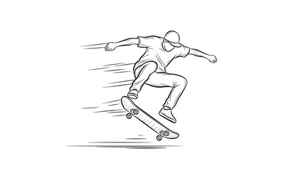 Fototapeta premium Energetic skater performing jump trick in dynamic sketch style