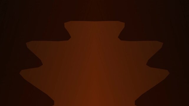A dark orange-brown abstract shape resembling a bowl or vase with a yellow glow at the bottom against a black background