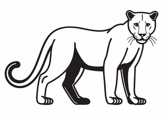 Fototapeta premium Stylized black and white illustration of a standing panther with detailed features and expressive eyes