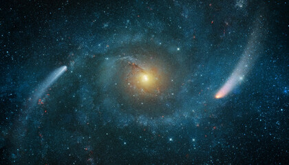 Space scene with stars in the galaxy and Comet, asteroid, meteorite . Panorama. Universe red filled with stars, nebula and galaxy,. Elements of this image furnished by NASA