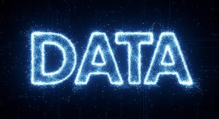 Glowing Data Text on Dark Background. Concept featuring data, digital, technology, glowing, text.