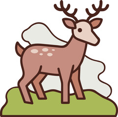 Fototapeta premium brown deer cartoon illustration with antlers standing on green grass in nature wildlife design