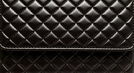 Fototapeta premium Dark black quilted texture with shiny patent leather diamond pattern, elegant surface for luxurious fashion accessory design