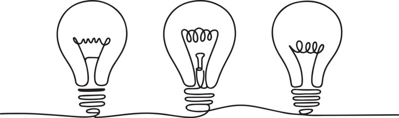Obraz premium light bulb continuous line vector illustration set.one line victor illustration in white Background