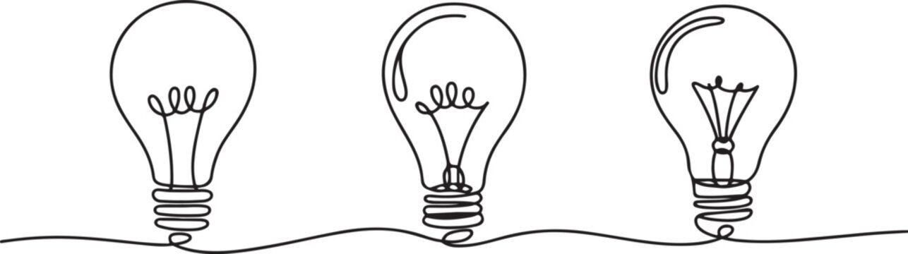 light bulb continuous line vector illustration set.one line victor illustration in white Background