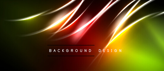 Naklejka premium Abstract background features vibrant lines, gradients. Red, yellow hues dominate dark space. Modern design element.