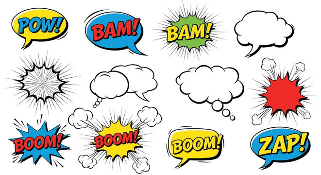 Comic Book Sound Effects Speech Bubbles - Pow Bam Boom Zap