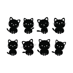 Obraz premium Adorable black Cartoon Kitten Characters Collection