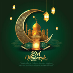 Happy Eid mubarak and Ramadan Kareem art greetings with mosque background. abstract vector illustration design. © Arun