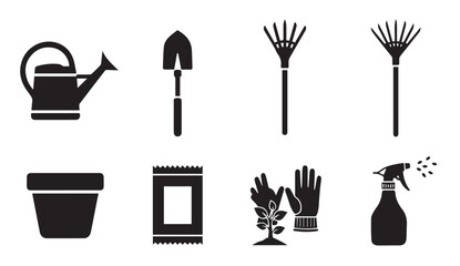 Gardening tools icons set for landscaping and horticulture