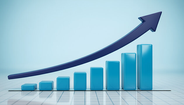 Ascending Financial Performance: A visual representation of growth, with a sleek, upward-pointing arrow overlaying a series of rising bar graphs.