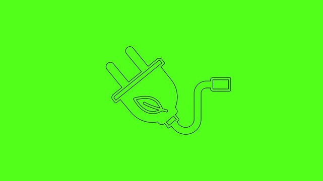 Green Energy Power Plug Ecology Vector Line Art Icon Animation Green Screen