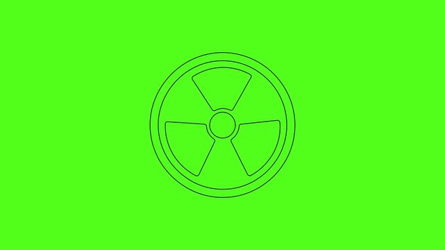 Radioactive Nuclear Hazard Warning Vector Line Art Icon Animation Green Screen