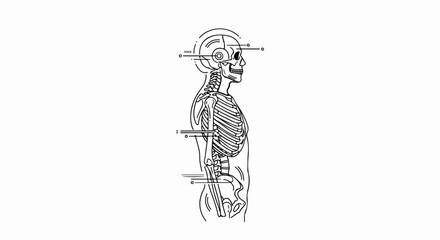Obraz premium Anatomical skeleton with futuristic technological overlays