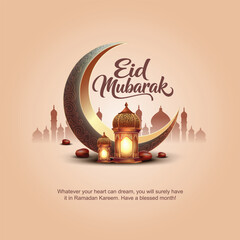 Happy Eid mubarak and Ramadan Kareem art greetings with mosque background. abstract vector illustration design. © Arun