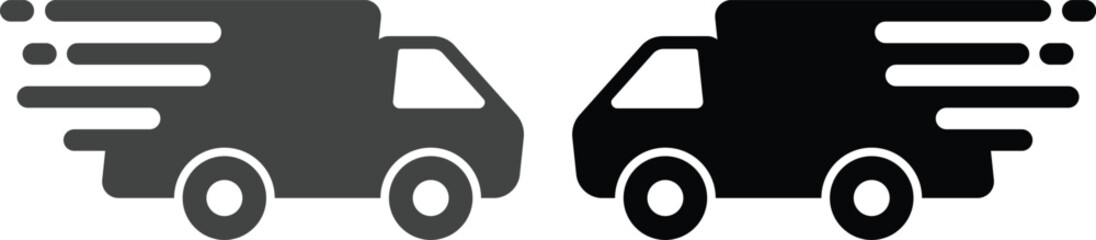 Fast delivery truck icon set collection with express shipping, 24h service, cargo van and logistics transport symbols isolated on white background vector illustration for courier. © IR Vector Gallery