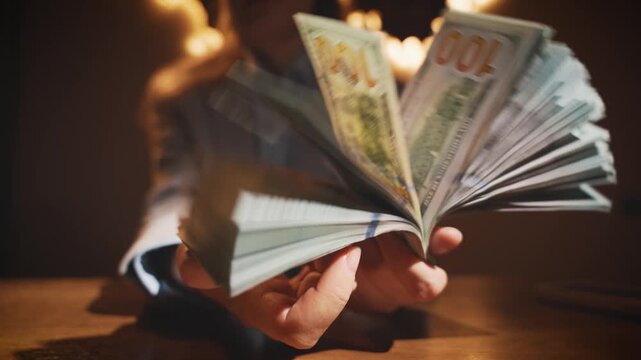 Close up blurred unrecognizable business woman hands counting lots of money cash wage USD dollars bills freelancer rich girl successful businesswoman wealthy accountant winner salary prize win income