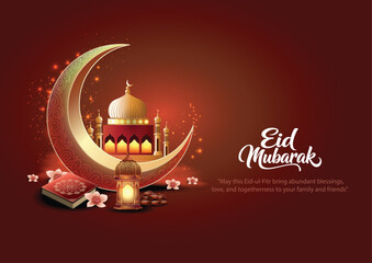Happy Eid mubarak and Ramadan Kareem art greetings with mosque background. abstract vector illustration design. © Arun