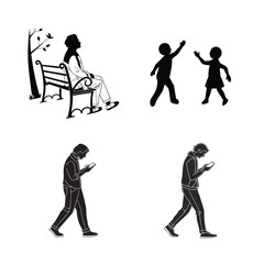 Obraz premium Silhouettes of People Participating in Mixed Activities with Active and Resting Poses for Lifestyle and Wellness Concepts