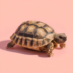 Obraz premium Tortoise on Pink Background, Detailed Reptile Portrait with Natural Texture