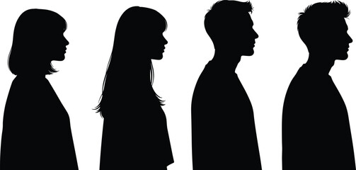 Male and Female Side Profile Silhouette Set Isolated on White Background with Human Head Outline Collection for Avatar and Identity Design © MD SHAHARIR