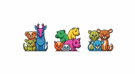 Obraz premium A trio of colorful, stylized cartoon animals a deer, bears, and lions