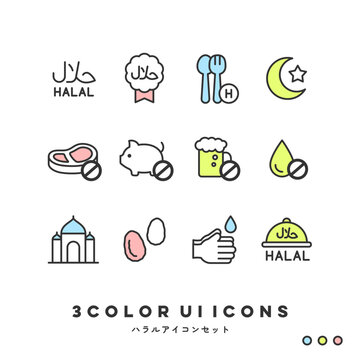 3色アイコンセット（ハラル・ムスリムフレンドリー） | 3COLOR UI Icons (Halal & Muslim Friendly)