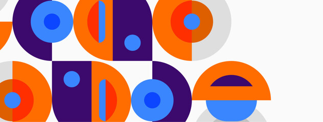 Obraz premium Abstract graphic design featuring colorful overlapping circles, forming letter shapes. Modern aesthetic, vibrant hues, simple geometry.