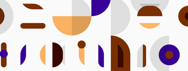 Abstract geometric shapes form word studio. Colors include purple, brown, beige, gray. Minimalist design with overlapping elements.