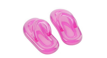 Obraz premium Pair of glossy fuchsia jelly flip-flops with translucent straps, isolated on a clean white background, perfect for summer fashion or beachwear concepts.